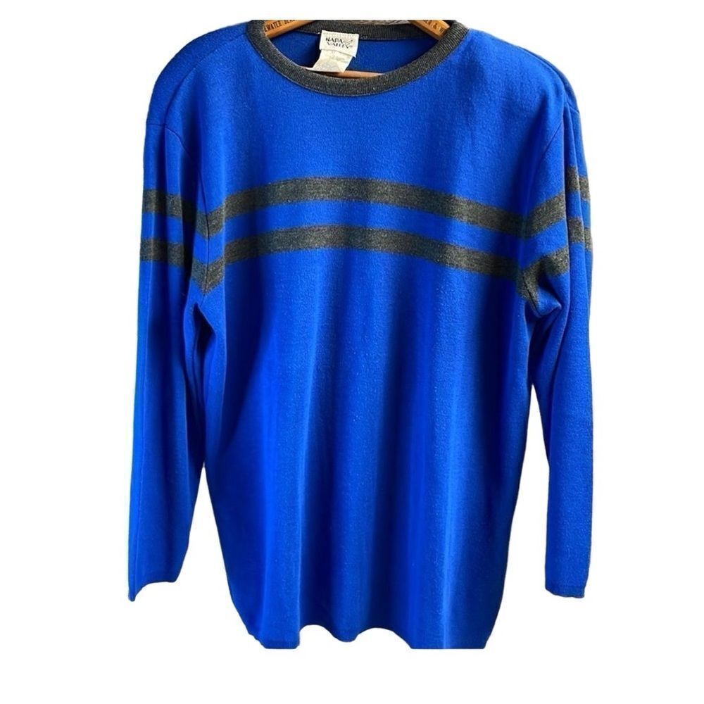 Napa Valley Ladies Pullover Knit Sweater , Size Large, Blue and Black, Vintage